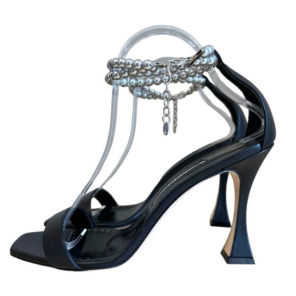 Manolo Blahnik Charona Black Leather Pearl Ankle Strap High Heel Sandals 40.5 - Picture 4 of 12